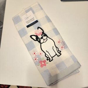 Embroidered Hand Towel French Bulldog Boston Terrier Blue White NWT
